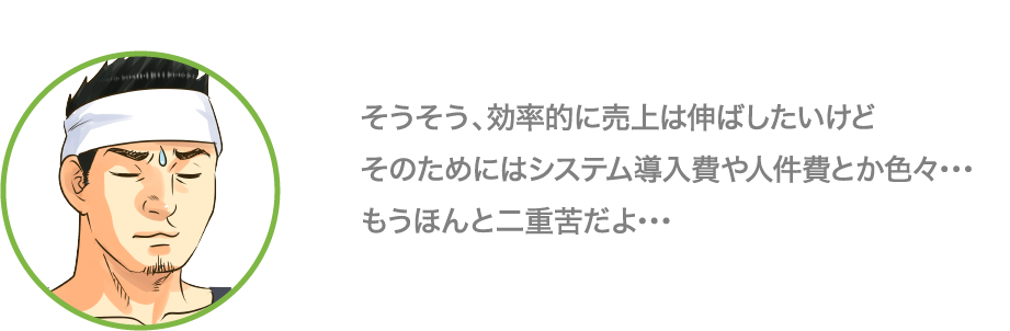 そうそう、効率的に売り上げは伸ばしたいけど、そのためにはシステム導入費や人件費とか色々…もうほんと二重苦だよ